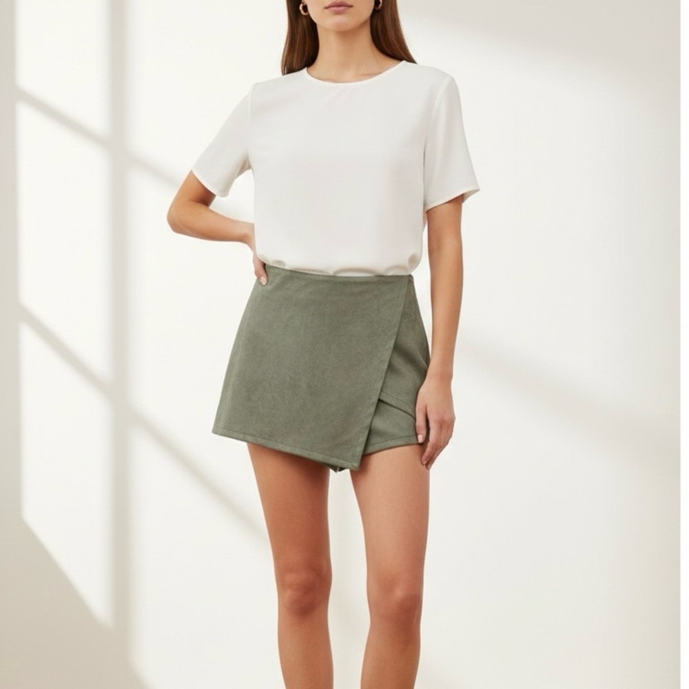 Olive Green Women's Suede Skort